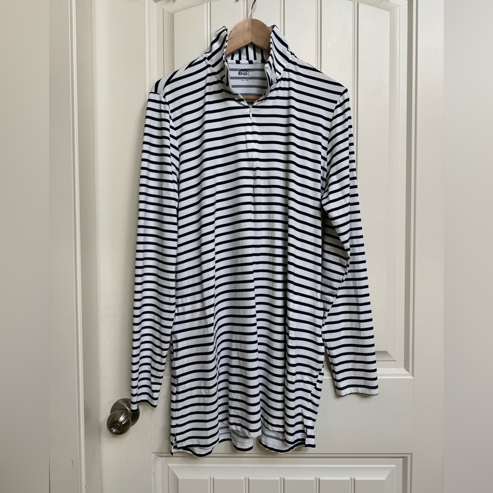 Lands End Blue Striped Long Sleeve High Neck Sun Protection RashGuard Cover Up M